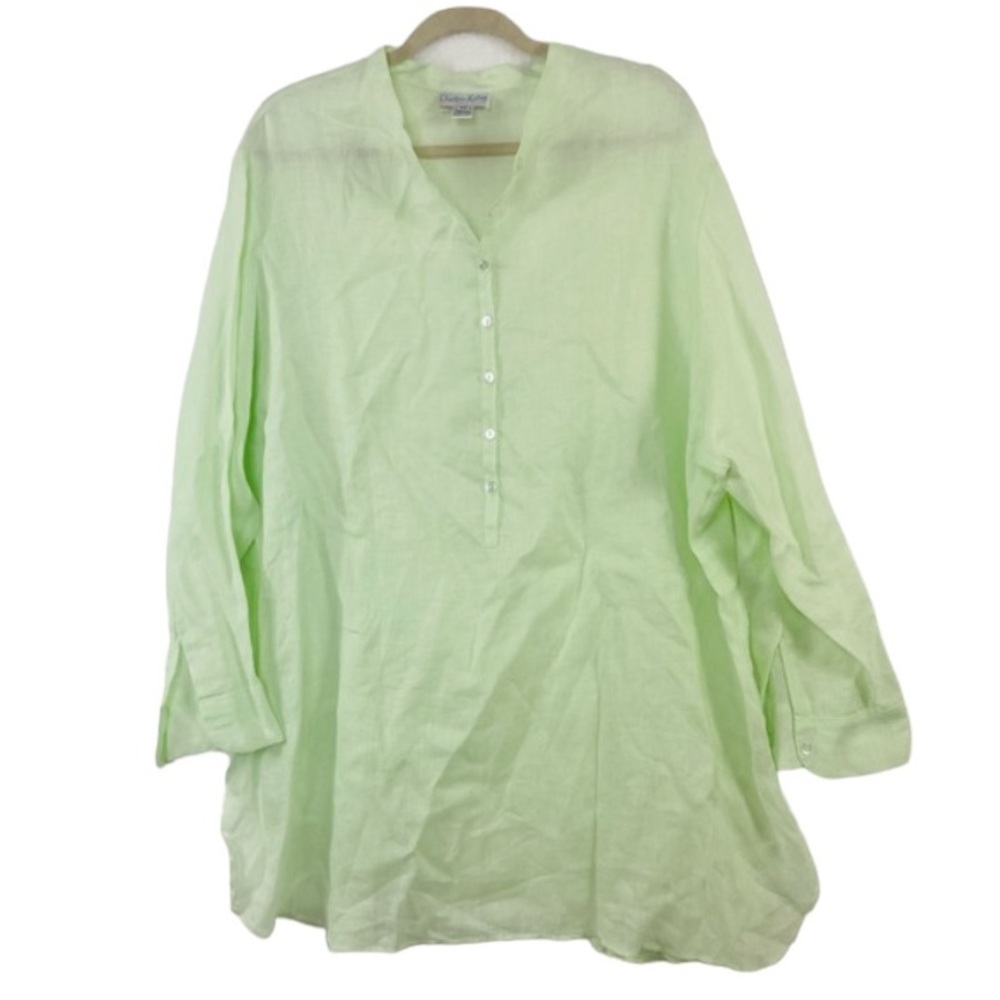 Charlotte Kellogg Palm Beach lime pastel green linen top tunic. Size 3X